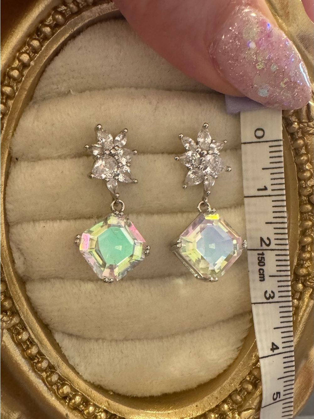 S925 mystic clear topaz quartz earrings asscher cut gem 4 carats each AB crystal - Picture 3 of 3